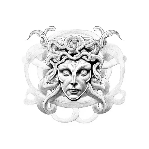 Medusa's Face With A Sword Incorporated Into The Design