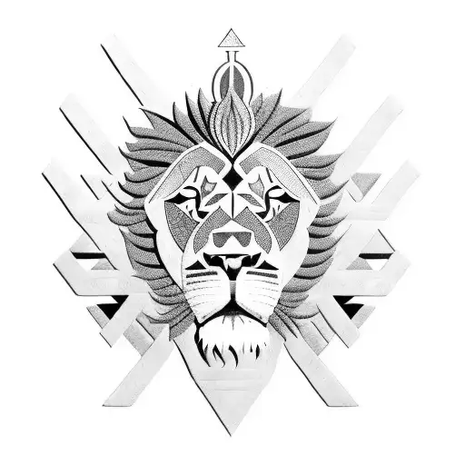 A Lion In Polynesian Tribal Style Surrounded By Elements Of Polynesian Culture