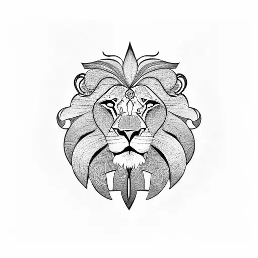 A Lion In Polynesian Tribal Style Surrounded By Elements Of Polynesian Culture