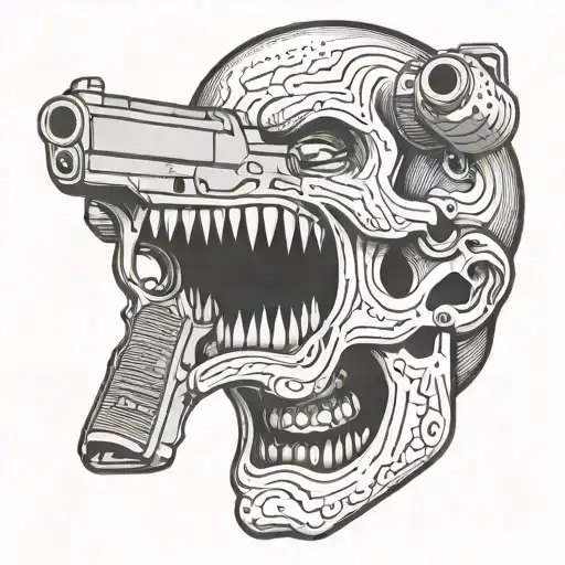 Skill With Gun Through Head And Out Mouth Wide Open