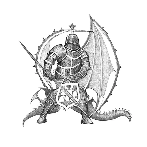 Medieval Knight Fighting A Dragon