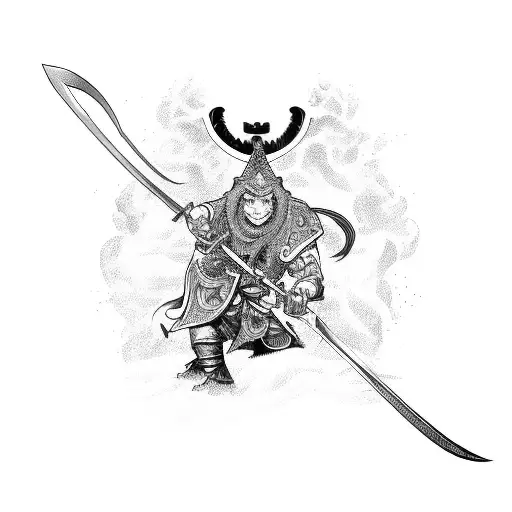 A Powerful Depiction Of Ogum Wielding A Sword In A Fierce Battle