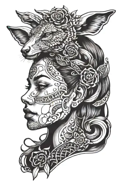 Girl With Animal Head Wearing