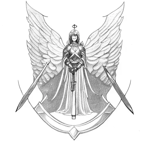 Armor-clad Angel Holding A Sword And Shield