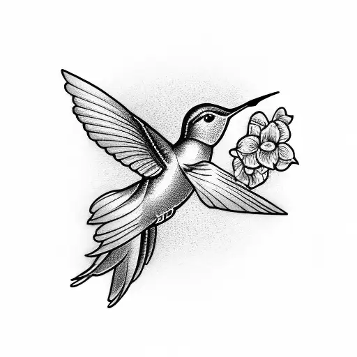 Humming Bird With Flowers