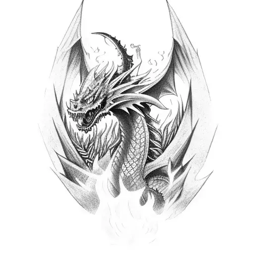 A Fierce Dragon Breathing Fire In A Dense Forest