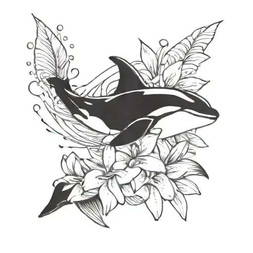 Baby Orca With Lily Flowers