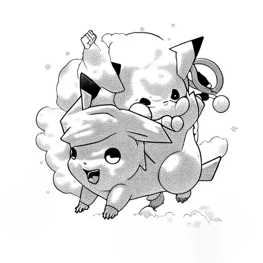 Kid Goku And Pikachu Together Riding Nimbus Cloud