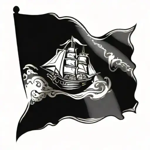 A Pirate Flag With A Silhouette Of A Ship And The One Ring From Lord Of The Rings Intertwined