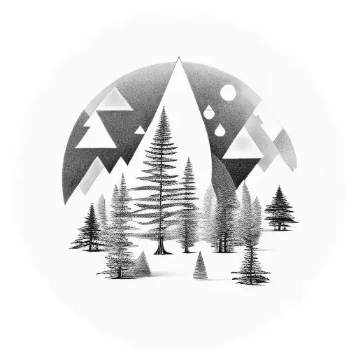 A Serene Forest With Hidden Symbols Integrated Into The Trees