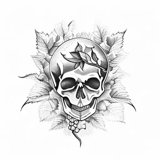 A Vineyard Landscape With A Skull Hidden Among The Vines