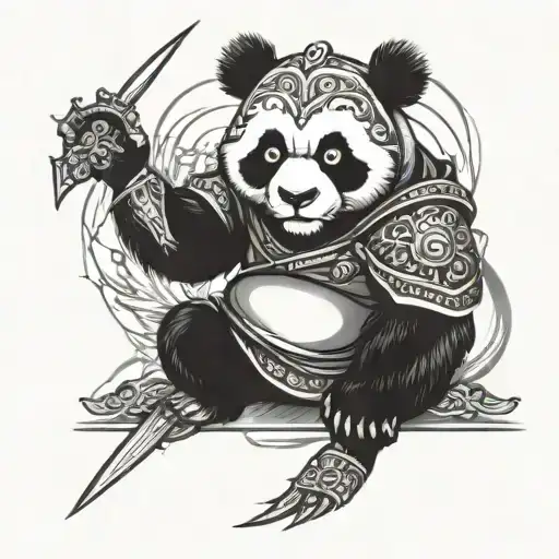 Panda Samurai Japanese Style Tattoo Design Featuring