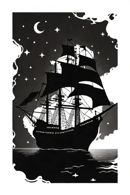 Pirate Boat At Night Sky With Constellations