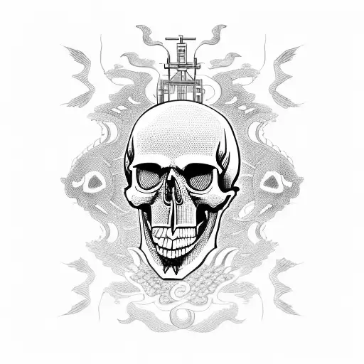 Skull With Ships And Fire
