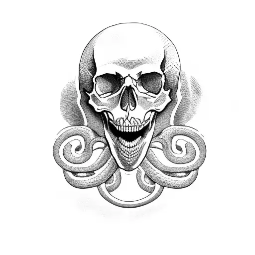 Skull With Snake Crawling Out Of The Mouth