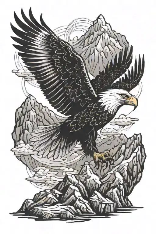 Flying Eagle With Mountains
