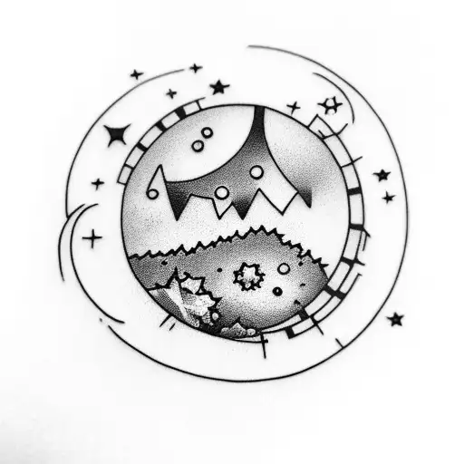 Mini Moon With Mini Planet And Stars