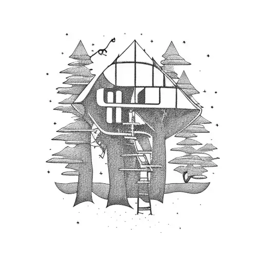 Father And Son Building A Treehouse Together