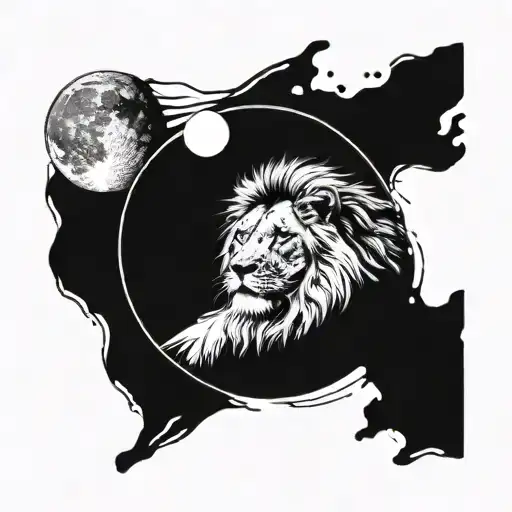 A Lion Behind Him A Moon Merging Together