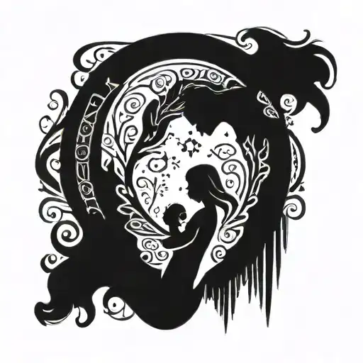 A Mother And Child Silhouette Holding Hands With A Background Of Musical Symbols And A Bible Verse