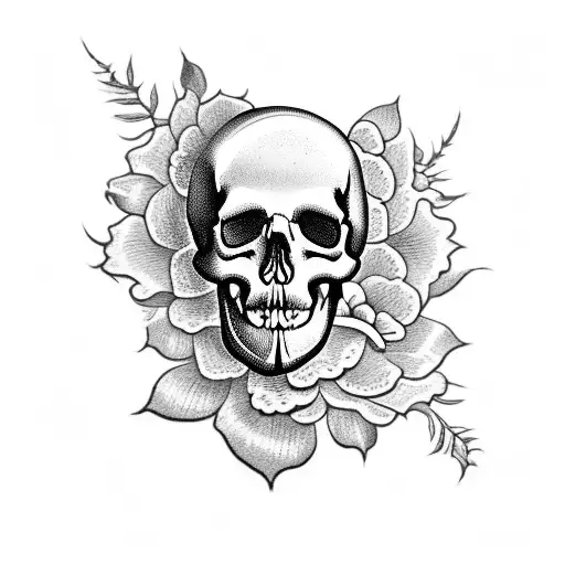 A Tattoo Of A Skull With Flowers Blooming From Its Eye Sockets
