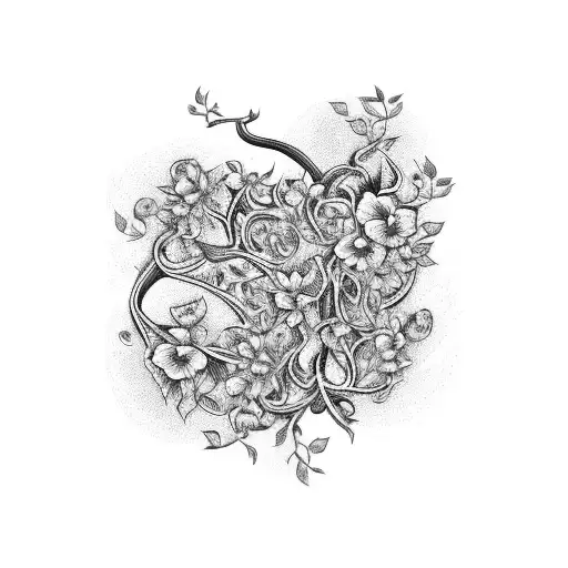 A Harley Motorcycle With Intricate Floral Patterns And Vines Wrapping Around It