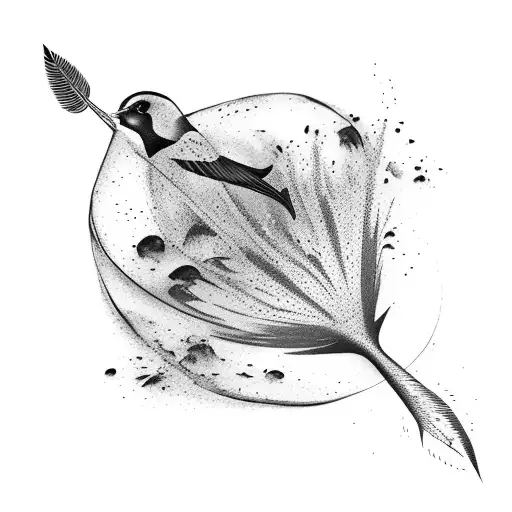 A Broken Feather Falling Into Water With Birds Coming From It