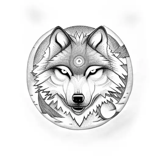 Enchanted Forest With A Howling Wolf Under The Moon