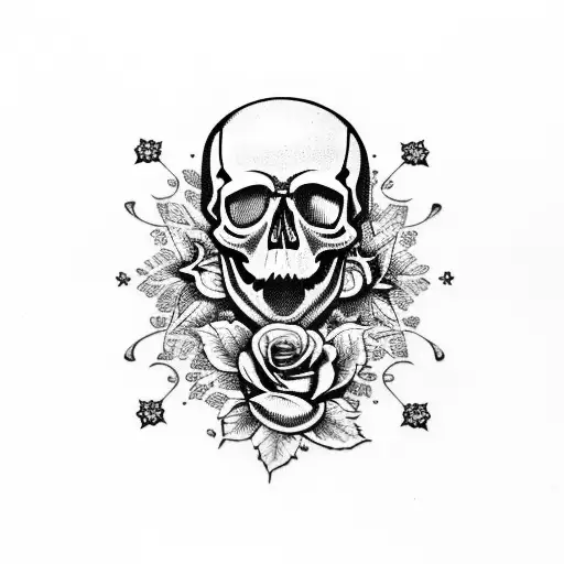 Skull With Snowflakes And Roses