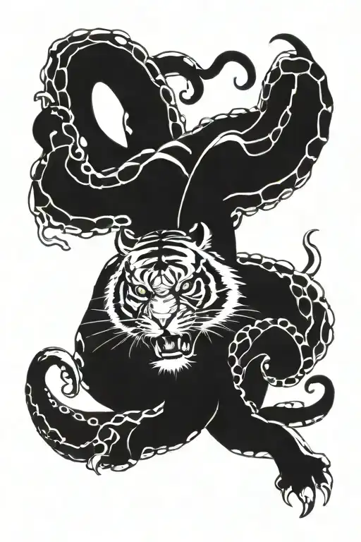 Tiger Fighting An Octopus