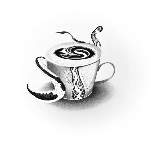 A Minimalist Tattoo Of A Coffee Cup With A Snake Wrapped Around It