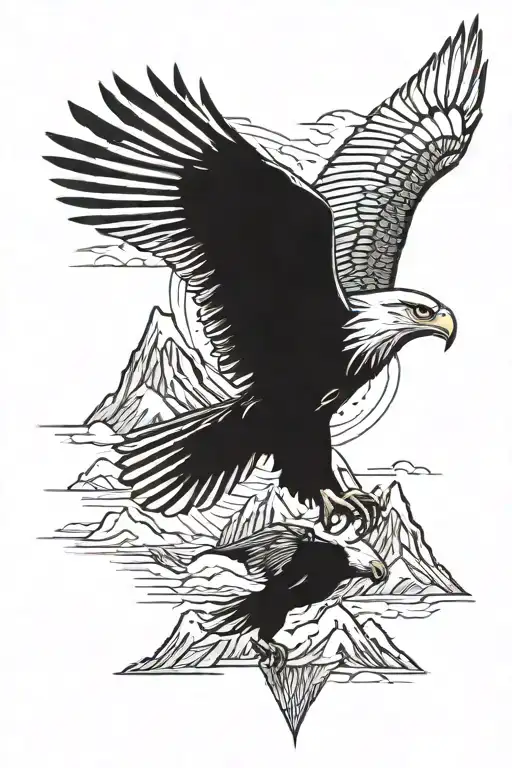 Flying Eagle With Mountains Make It Simple