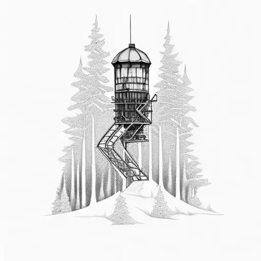 Western Skeleton At A Fire With Forest And Water Tower In Background