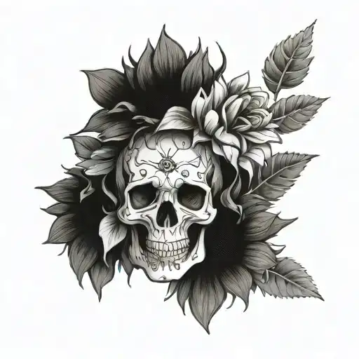 Skull Sunflowers With Thorns Wrapped