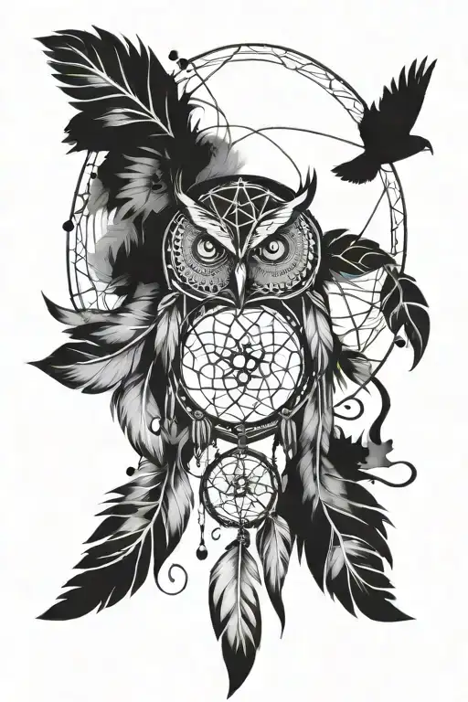 Dreamcatcher With The Feathers Transforming Into Owls