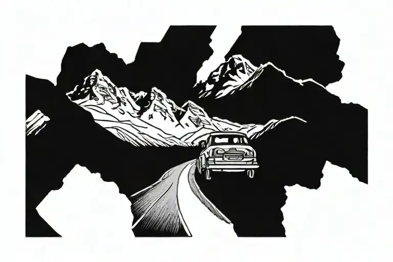 Car And Road Leading Towards Mountain Range