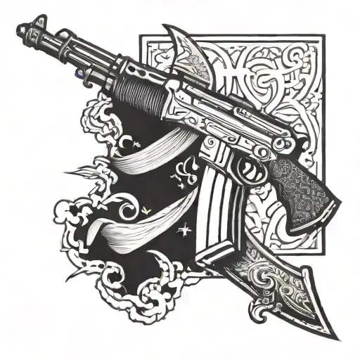 Ak 47 Gun Armor Holding A Sword