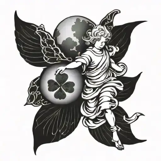 Angel Carrying The Planet And A 4-Leaf Clover