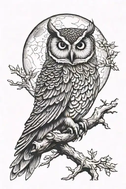 Owl Perched With Moon