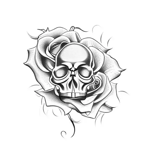 A Fiery Rose Intertwined With A Skull