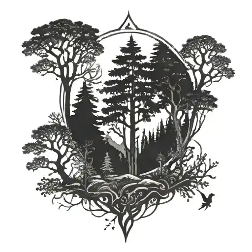 A Mystical Forest Scene Inspired Tall Trees Growing