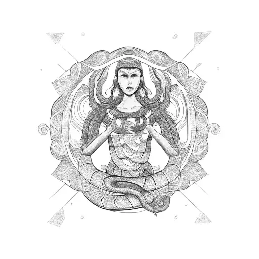 Snake Goddess With Intricate Geometric Patterns