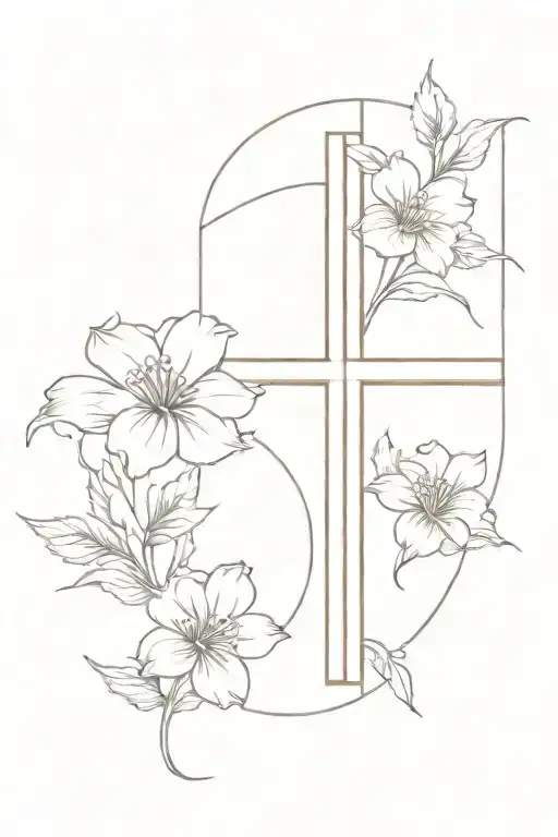 Christian Cross And Flowers
