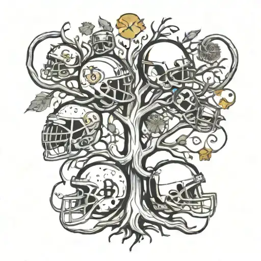 A Family Tree Intertwined With Fishing Hooks And Notre Dame Football Helmets