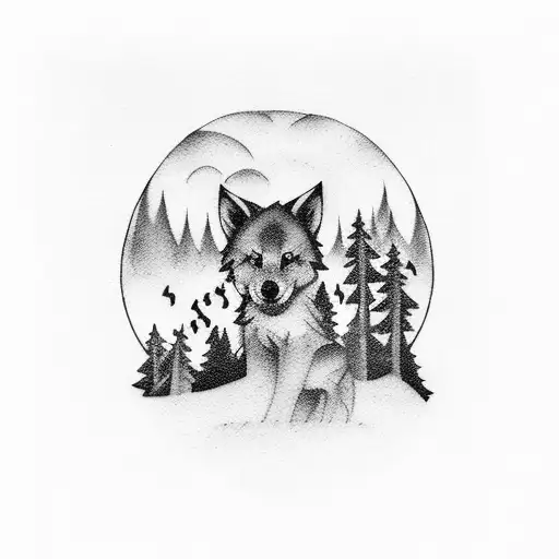 A Thunderstorm Over A Forest And 1 Small Wolf In The Distance