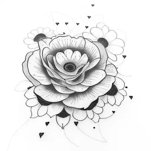 A Beautiful Blackwork Tattoo Of A Bouquet Of Flowers Symbolizing The Love For Your Mom