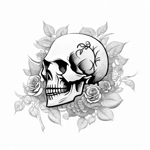 Skull Surrounded By Intricate Vines And Flowers