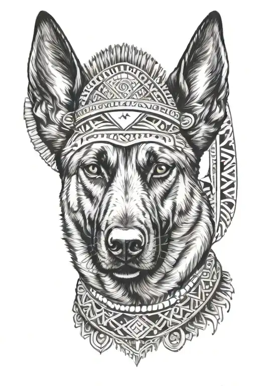 Belgian Malinois Wearing Aztec Headgear