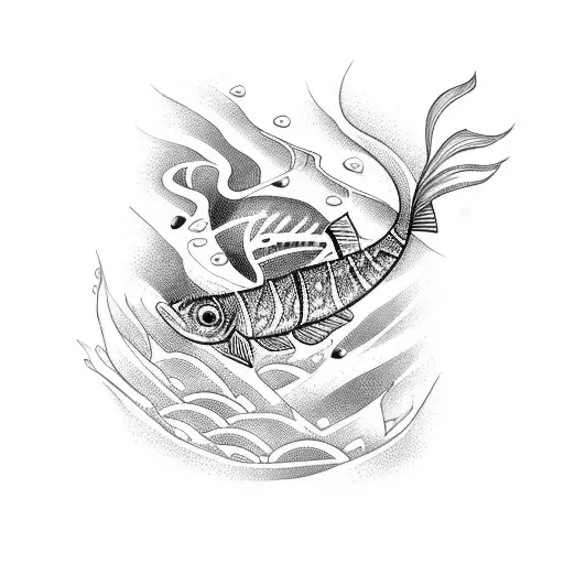 A Fierce-looking Fish Jumping Out Of Water Surrounded By Tribal Patterns