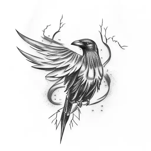 Lightning Tattoo With A Crow